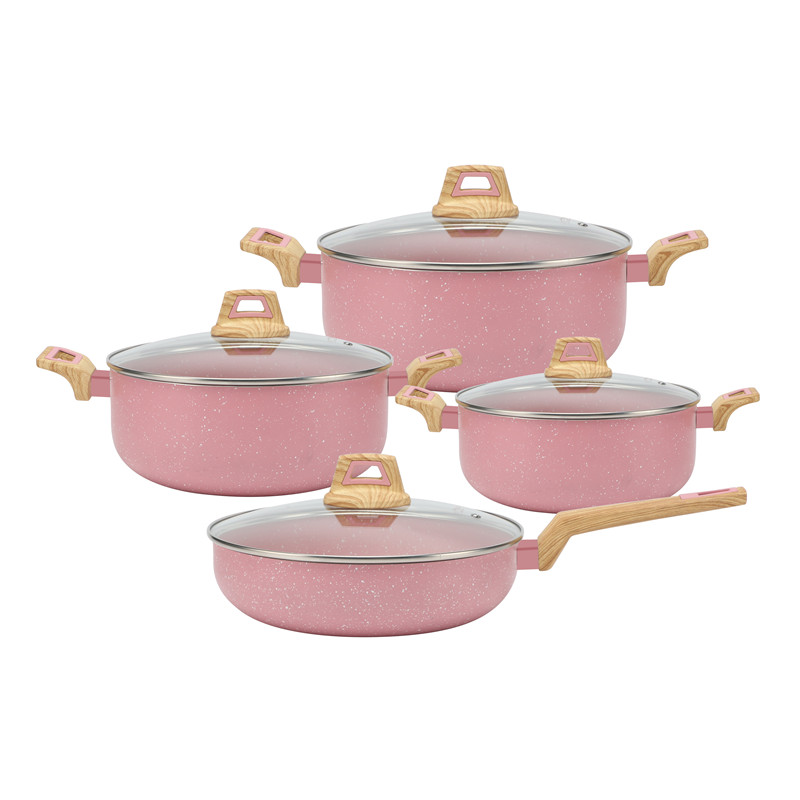 Nonstick Cookware Sets, 8 Piece Pots and Pans Set, Granite Stone Non Stick  Frying Pan Set with Stay Cool Handles, Pink kitchen Sets 100% PFOA-Free