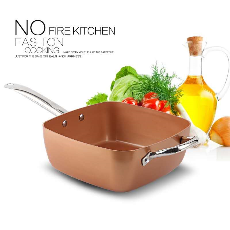 Copper Chef 9.5 Square Pan with Lid,Fry Basket, Steam Rack & Recipes 